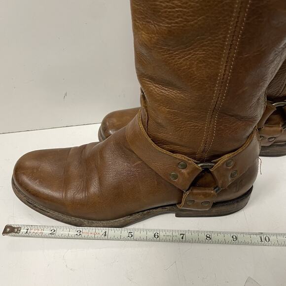 Frye Womens Phillip Riding Boots Size 7 Tall Cognac Soft Vintage Leather Harness - Picture 5 of 13